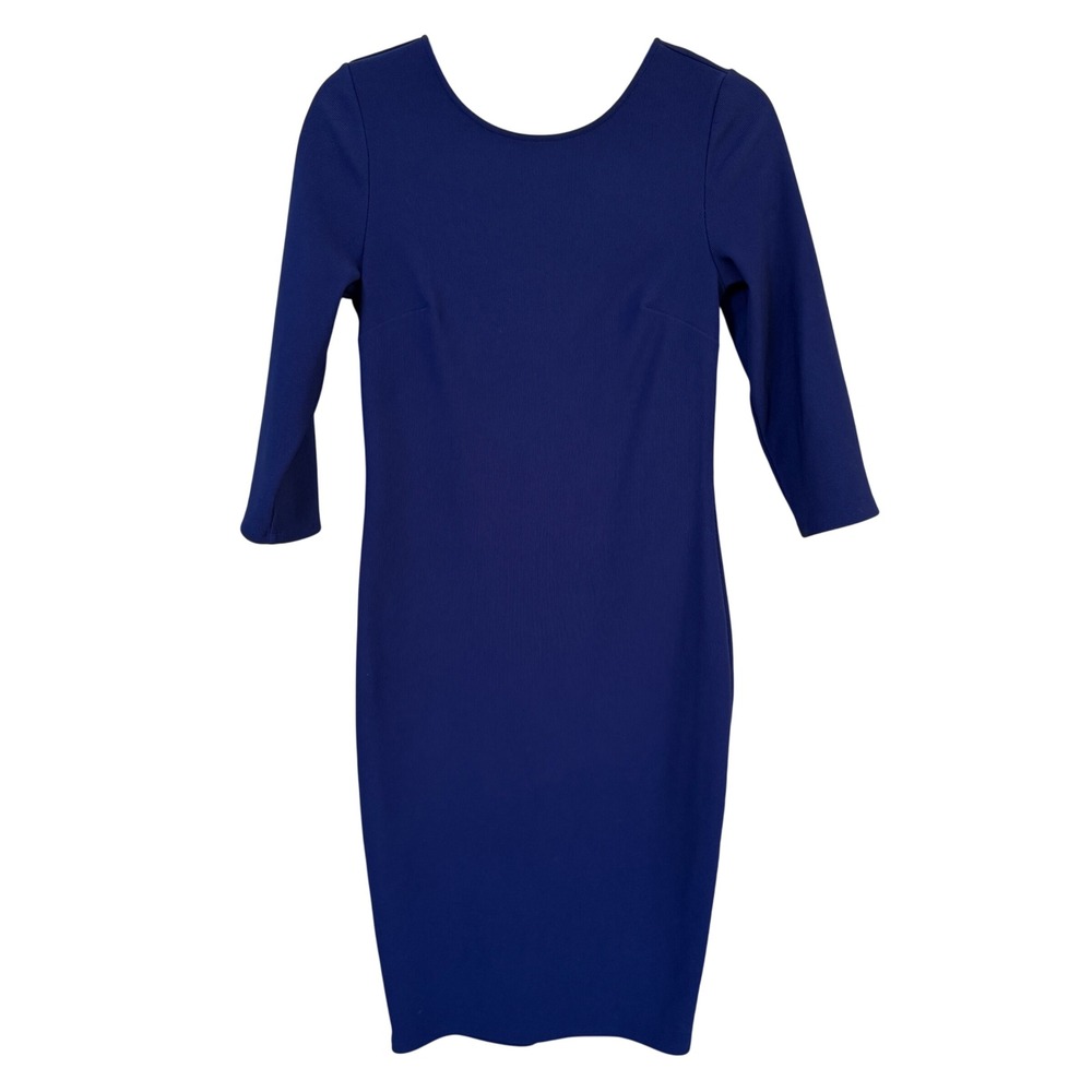 Express Womens Bodycon Midi Sheath Dress Sz M Blue Coquette Corporate Minimalist